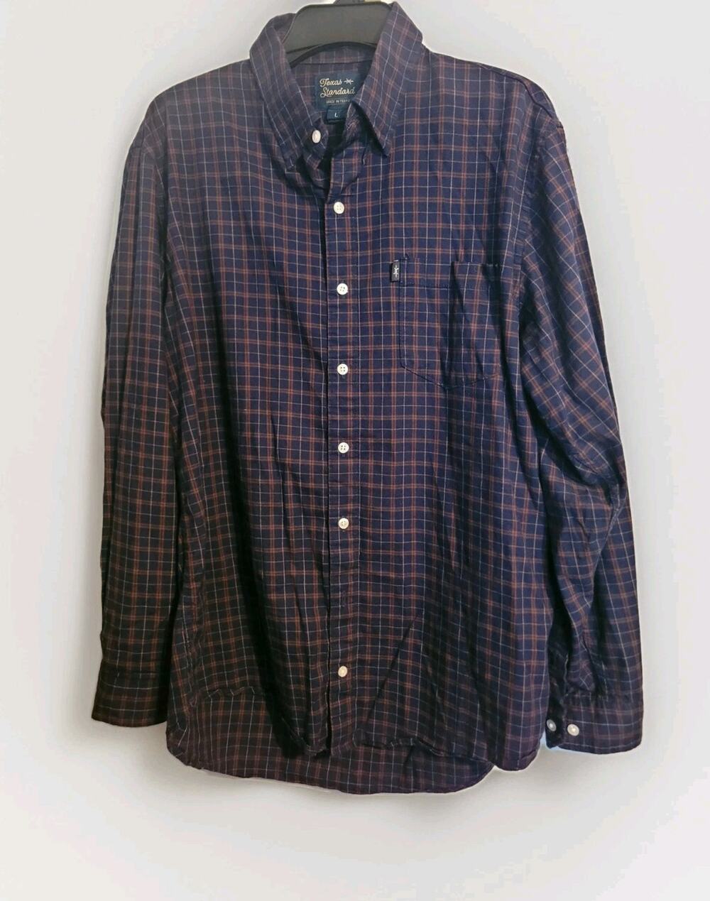 Texas Standard Western Mens L Plaid Button Up Cotton/Bamboo Shirt TEXAS MADE
